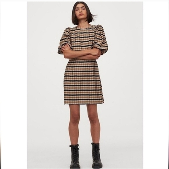 Puff Sleeve Plaid Wiggle Dress | Size 38 small - Picture 1 of 3